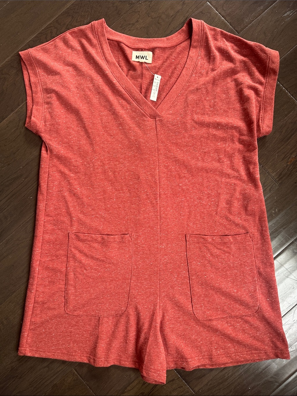 MWL by Madewell Red Heathered V-Neck Short Sleeve Romper Size XXL